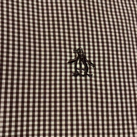 Mens Penguin burgundy checked button down size S - Picture 2 of 4